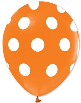 Turuncu zemine beyaz Puantiyeli baskl 12 inc balon